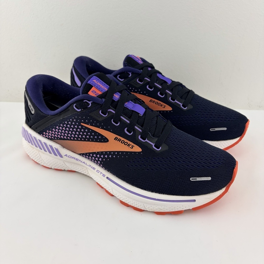 Brooks Adrenaline GTS 22 Womens 7 B Black Purple Coral Running Shoes 120353